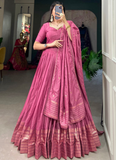 Prettiest Zari Weaving Work Plain Pure Chanderi Pink Lehenga Choli