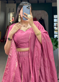 Prettiest Zari Weaving Work Plain Pure Chanderi Pink Lehenga Choli