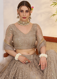 Prettiest Sequence Embroidered Cream Net Wedding Wear Lehenga Choli