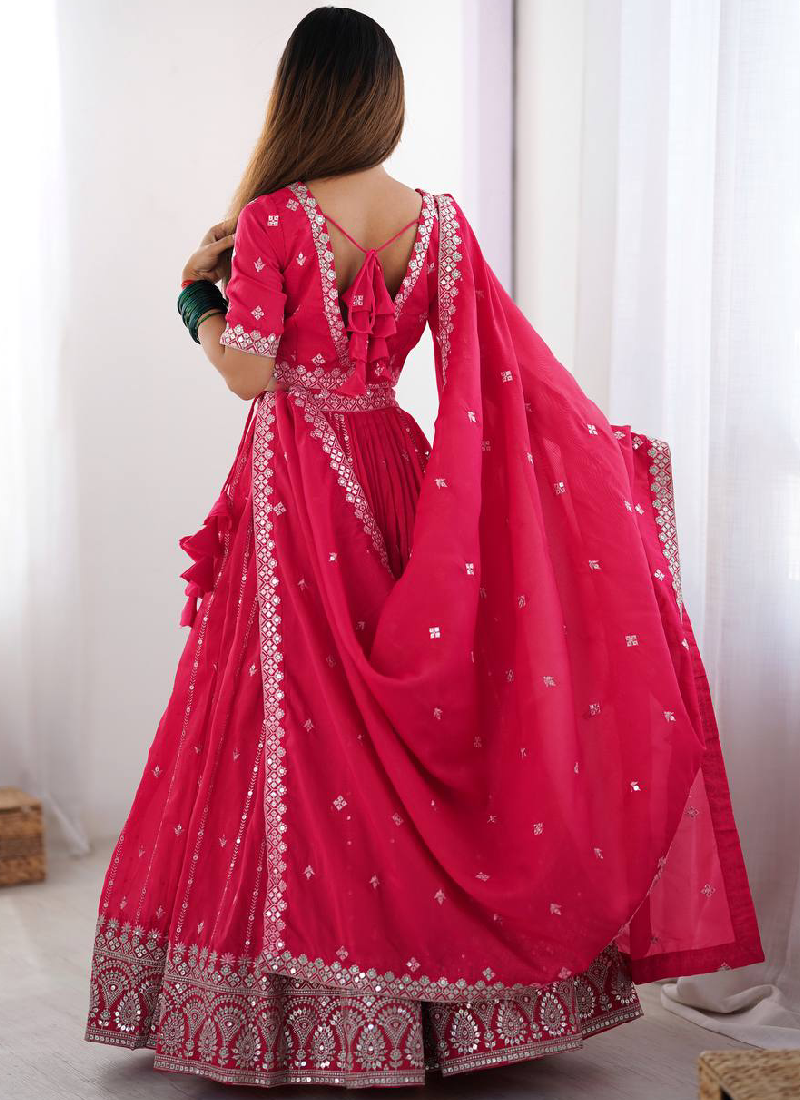 Prettiest Silk Zari Embroidery Work Pink Festival Wear Lehenga Choli
