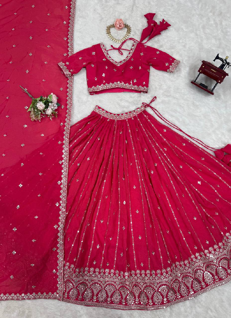 Prettiest Silk Zari Embroidery Work Pink Festival Wear Lehenga Choli