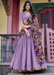 Prettiest Vichitra Silk Lavender Zari Embroidered Lehenga Choli