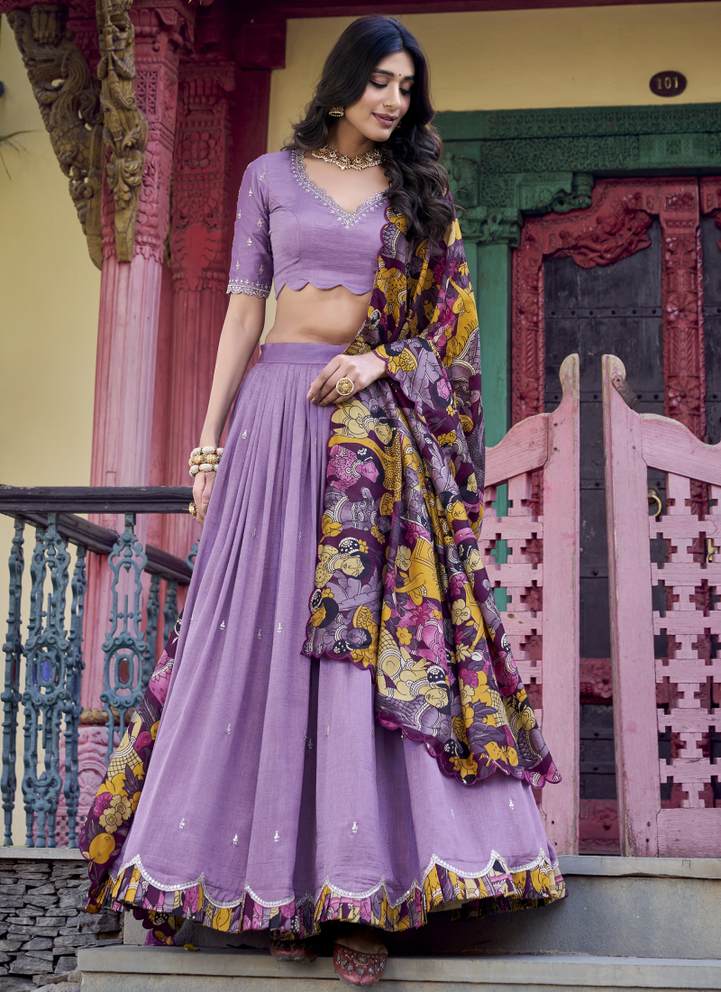 Prettiest Vichitra Silk Lavender Zari Embroidered Lehenga Choli