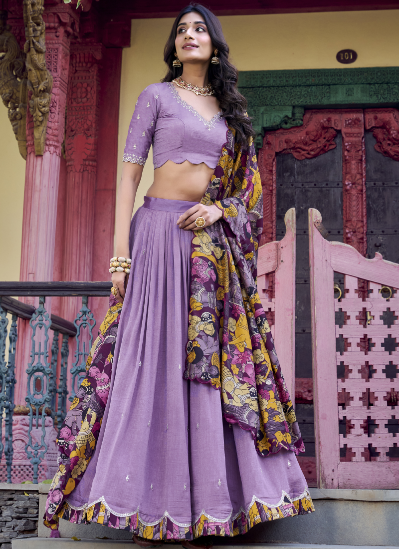Prettiest Vichitra Silk Lavender Zari Embroidered Lehenga Choli