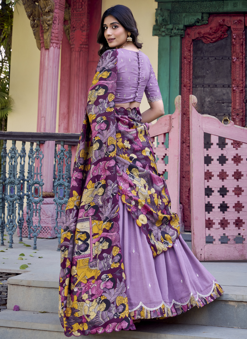 Prettiest Vichitra Silk Lavender Zari Embroidered Lehenga Choli