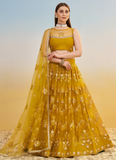 Pretty Net Thread Embroidered Mustard Yellow Haldi Wear Lehenga Choli