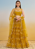 Pretty Net Thread Embroidered Mustard Yellow Haldi Wear Lehenga Choli