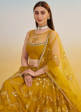 Pretty Net Thread Embroidered Mustard Yellow Haldi Wear Lehenga Choli