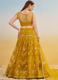 Pretty Net Thread Embroidered Mustard Yellow Haldi Wear Lehenga Choli
