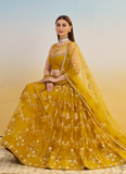 Pretty Net Thread Embroidered Mustard Yellow Haldi Wear Lehenga Choli