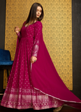 Pretty Foil Print Georgette Rani Pink Gown For Wedding