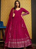 Pretty Foil Print Georgette Rani Pink Gown For Wedding