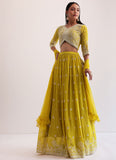 Pretty Yellow Thread Sequin Embroidered Haldi Georgette Lehenga Choli