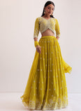 Pretty Yellow Thread Sequin Embroidered Haldi Georgette Lehenga Choli