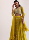 Pretty Yellow Thread Sequin Embroidered Haldi Georgette Lehenga Choli