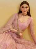 Prominent Thread Embroidery Light Pink Net Lehenga Choli With Dupatta