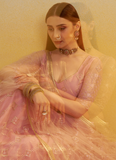 Prominent Thread Embroidery Light Pink Net Lehenga Choli With Dupatta