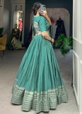 Pure Chanderi With Weaving Work See Green Traditional Lehenga Choli