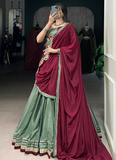 Pure Crepe Silk Gota Patti Lace Green Ghagra With Gamthi Work Choli
