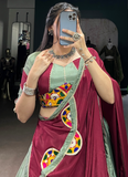 Pure Crepe Silk Gota Patti Lace Green Ghagra With Gamthi Work Choli