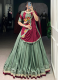 Pure Crepe Silk Gota Patti Lace Green Ghagra With Gamthi Work Choli