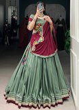 Pure Crepe Silk Gota Patti Lace Green Ghagra With Gamthi Work Choli