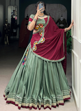 Pure Crepe Silk Gota Patti Lace Green Ghagra With Gamthi Work Choli