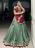 Pure Crepe Silk Gota Patti Lace Green Ghagra With Gamthi Work Choli