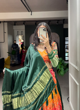 Pure Gaji Silk Bandhej Print Green Navratri Lehenga Choli