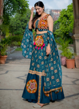 Pure Rayon Printed With Gamthi Embroidery Work Teal Blue Lehenga Choli