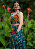 Pure Rayon Printed With Gamthi Embroidery Work Teal Blue Lehenga Choli
