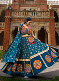 Pure Rayon Printed With Gamthi Embroidery Work Teal Blue Lehenga Choli
