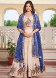 Pure Tissue Silk Multi Thread Embroidered Cream Lehenga Choli For Women