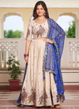Pure Tissue Silk Multi Thread Embroidered Cream Lehenga Choli For Women