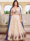 Pure Tissue Silk Multi Thread Embroidered Cream Lehenga Choli For Women