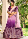 Purple Chinon Sequence Embroidered Work Indian Heavy Lehenga Choli