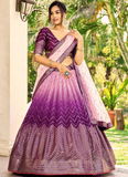 Purple Chinon Sequence Embroidered Work Indian Heavy Lehenga Choli