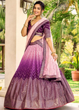 Purple Chinon Sequence Embroidered Work Indian Heavy Lehenga Choli