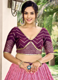 Purple Chinon Sequence Embroidered Work Indian Heavy Lehenga Choli