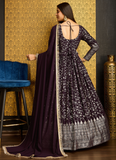 Georgette Foil Print Party Wear Purple Anarkali Gown With Dupatta