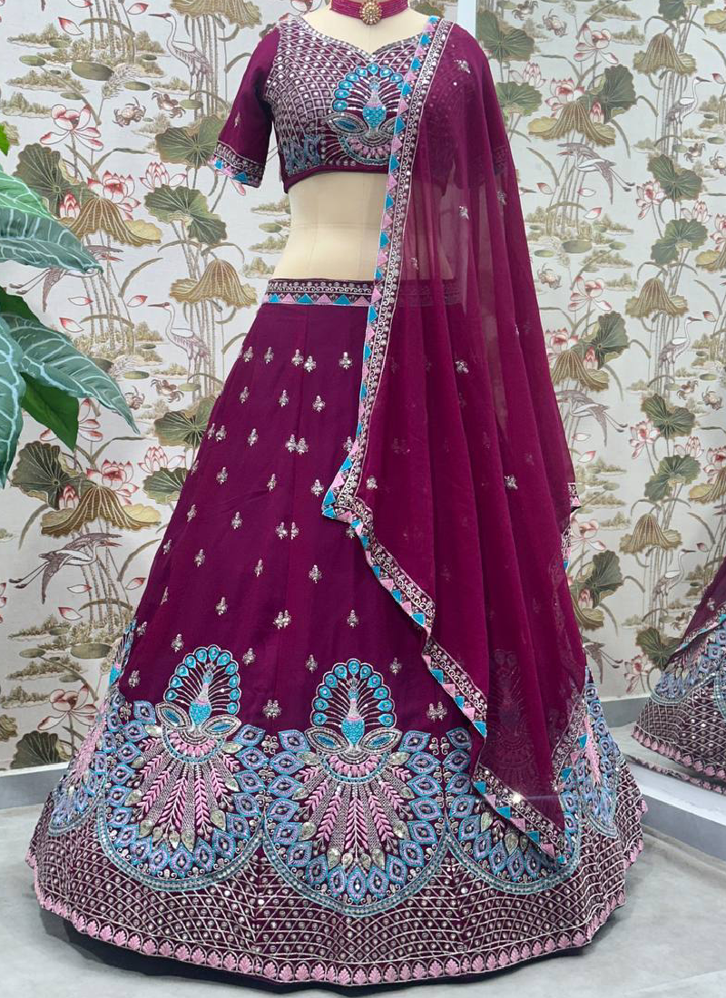 Purple Georgette Sequence Embroidered Lehenga Choli With Dupatta