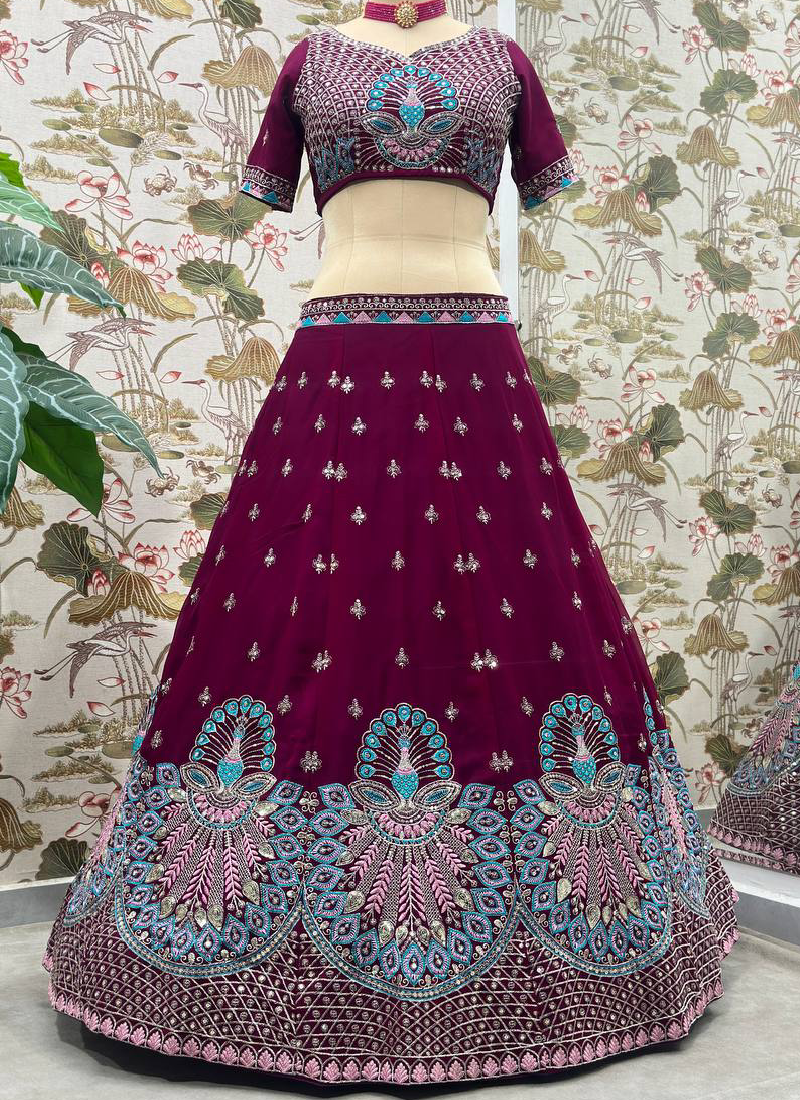 Purple Georgette Sequence Embroidered Lehenga Choli With Dupatta