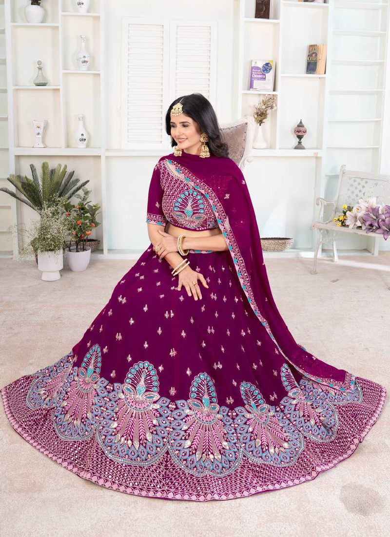 Purple Georgette Sequence Embroidered Lehenga Choli With Dupatta