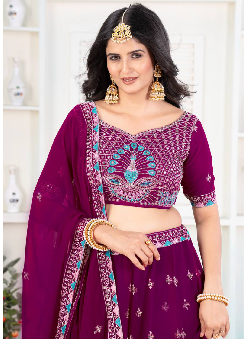 Purple Georgette Sequence Embroidered Lehenga Choli With Dupatta