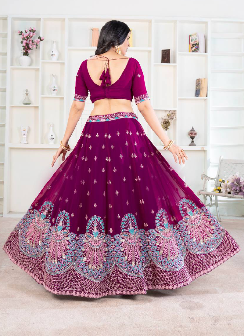 Purple Georgette Sequence Embroidered Lehenga Choli With Dupatta