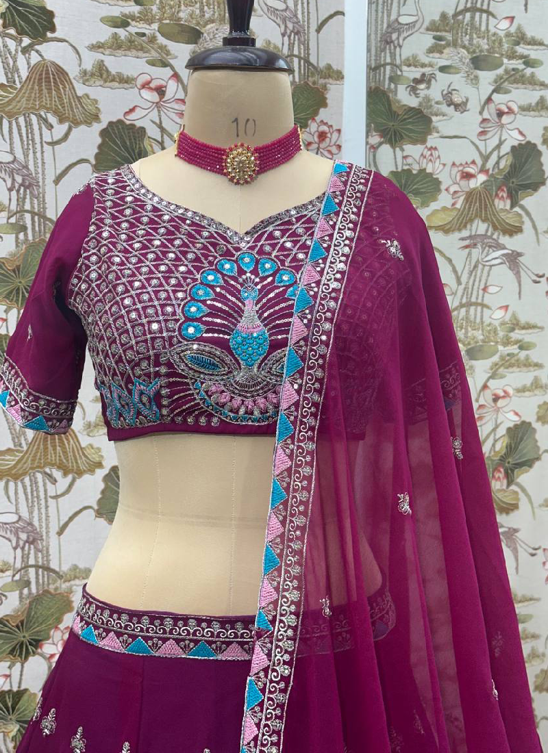 Purple Georgette Sequence Embroidered Lehenga Choli With Dupatta