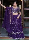 Purple Georgette Sequence Work Lehenga Choli For Wedding