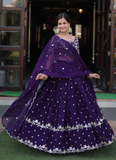 Purple Georgette Sequence Work Lehenga Choli For Wedding