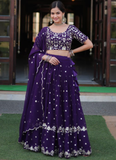 Purple Georgette Sequence Work Lehenga Choli For Wedding