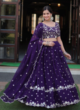 Purple Georgette Sequence Work Lehenga Choli For Wedding